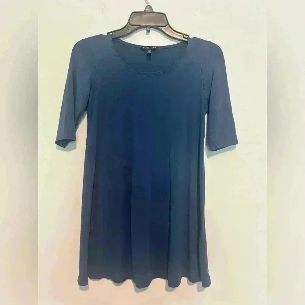 Eileen Fisher Womens Blue Tunic Blouse 3/4 Sleeve Size PP (Pit-15'')